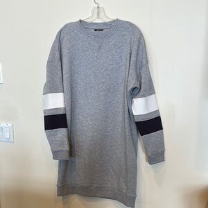 Topshop Gray and White Crewneck Sweater with Striped Sleeves-New, never worn